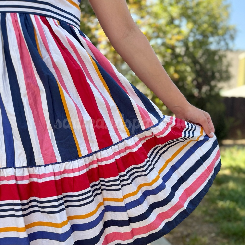VINCE CAMUTO 8 Rainbow Mixed Stripe Tiered Midi Pocket Dress • Striped Sundress - Picture 4 of 15